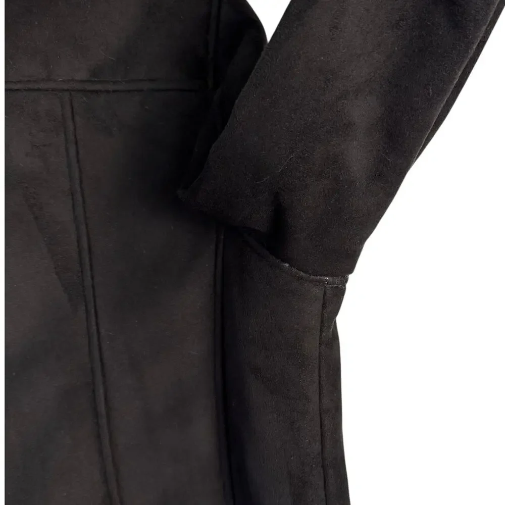 Boohoo Man Black Full Zip Suede Moto Biker Jacket Faux Fur Coat Small Soft Comfy